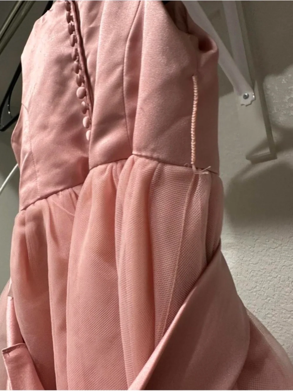 David's Bridal Girls Blush Pink Satin & Tulle Formal Dress - Picture 8 of 9